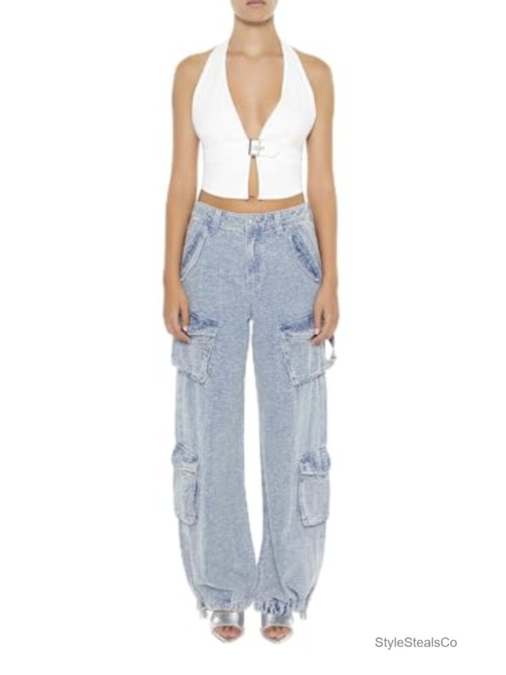 Forever 21 High Rise Wide Leg Carpenter Cargo Jeans Casual Utility